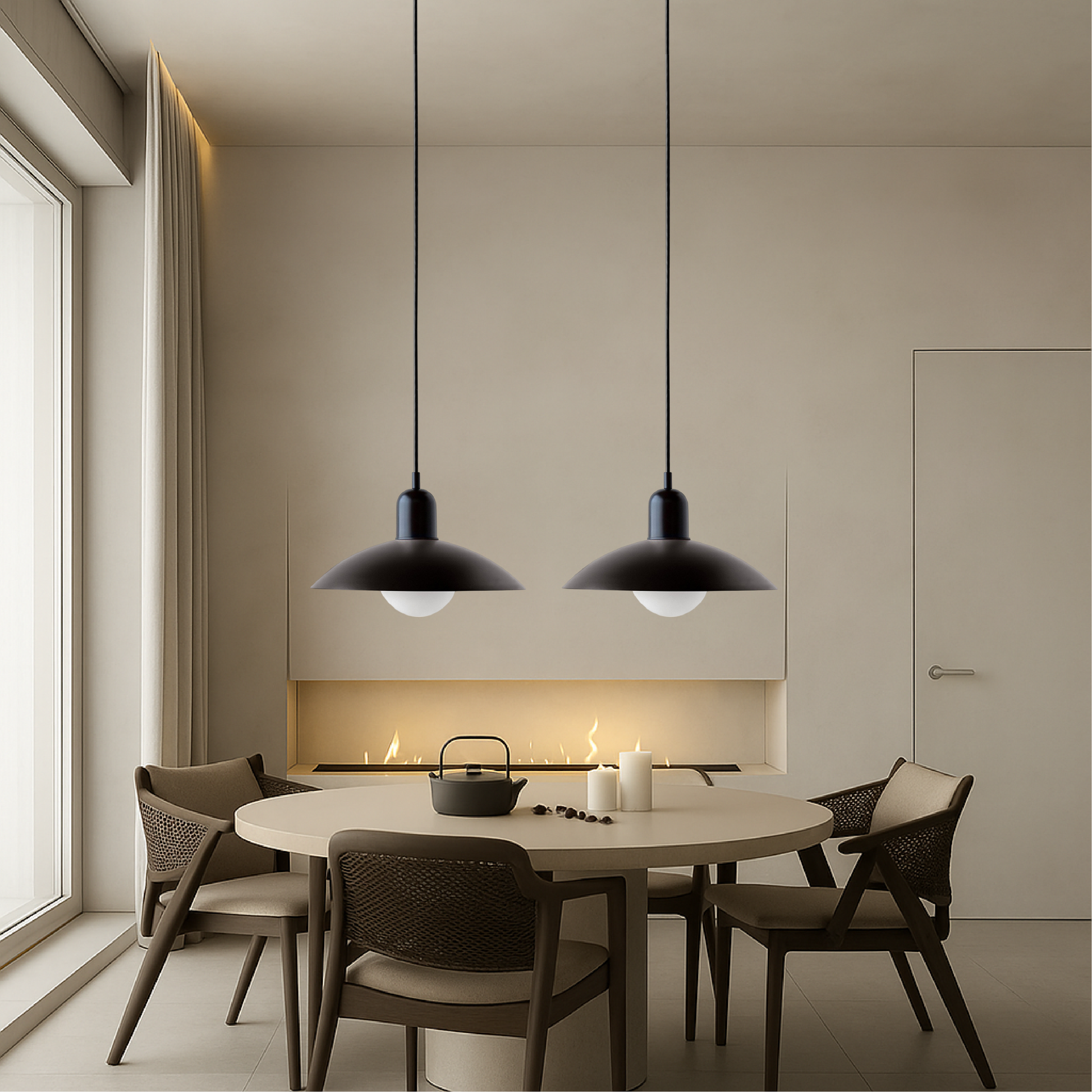 Hanging lamp with a curved metal shade designed for kitchen pendant lighting, featuring a minimalist style perfect for modern indoor decor. 3