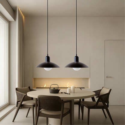 Hanging lamp with a curved metal shade designed for kitchen pendant lighting, featuring a minimalist style perfect for modern indoor decor. 3