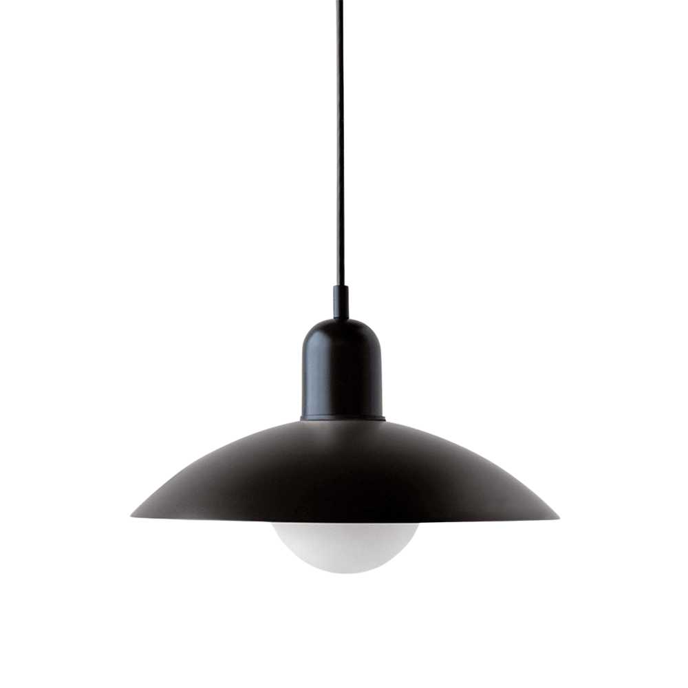 Hanging lamp with a curved metal shade designed for kitchen pendant lighting, featuring a minimalist style perfect for modern indoor decor. 7