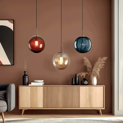 Modern glass hanging lamp with dimmable light feature, perfect for kitchen and home décor, showcasing a sleek design that enhances any interior space. 1