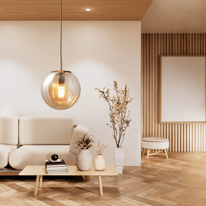 Modern glass hanging lamp with dimmable light feature, perfect for kitchen and home décor, showcasing a sleek design that enhances any interior space. 5