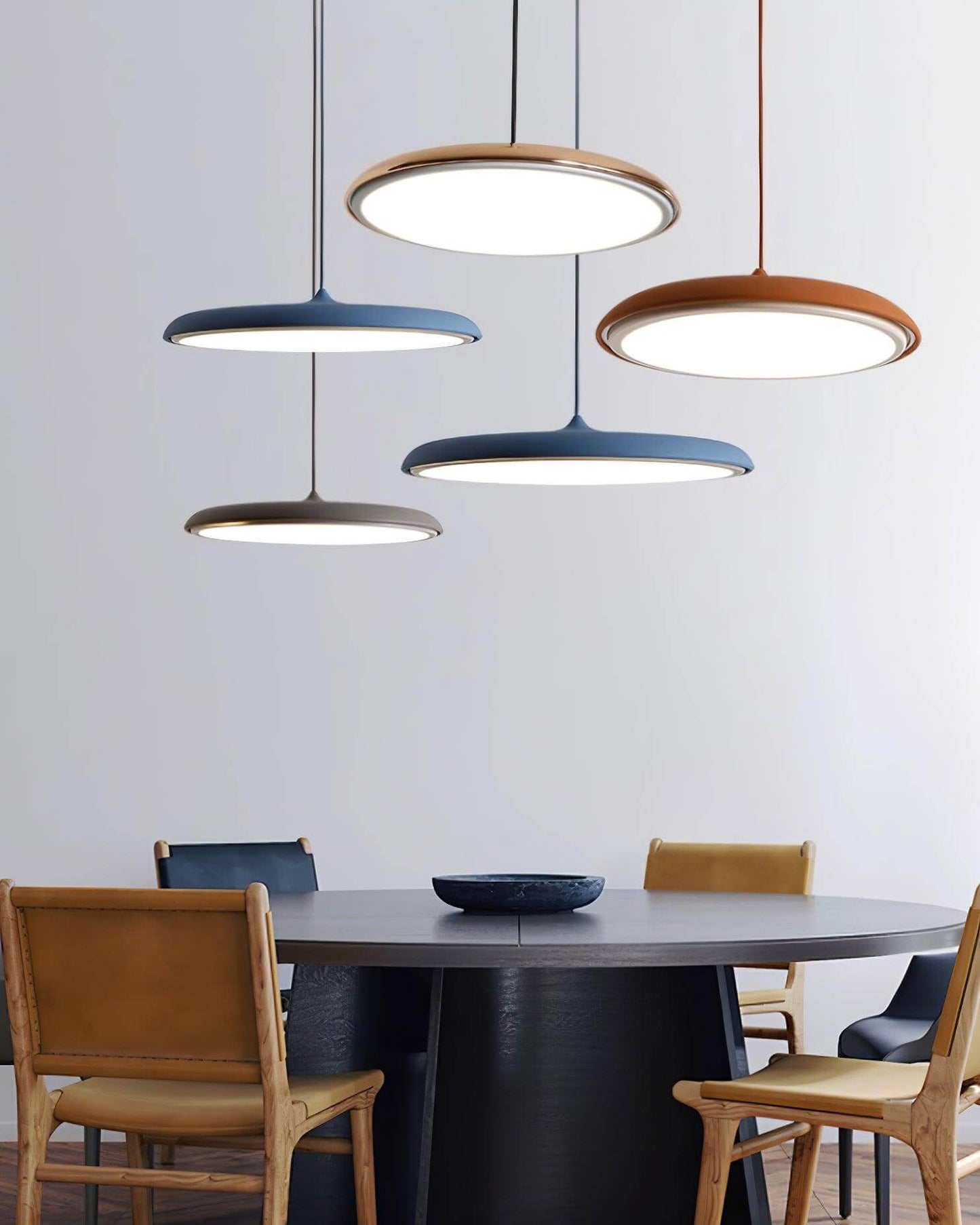 Modern black hanging lamp featuring energy-saving LED technology and a minimalist design, perfect for stylish kitchen lighting. 5