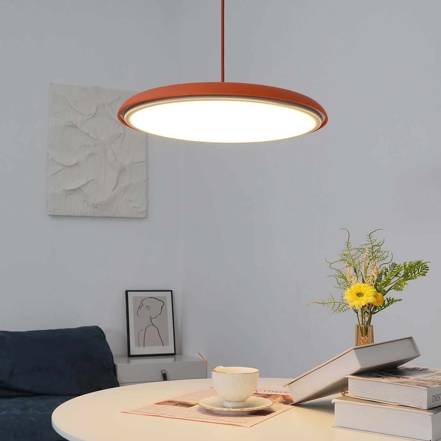 Modern black hanging lamp featuring energy-saving LED technology and a minimalist design, perfect for stylish kitchen lighting. 8