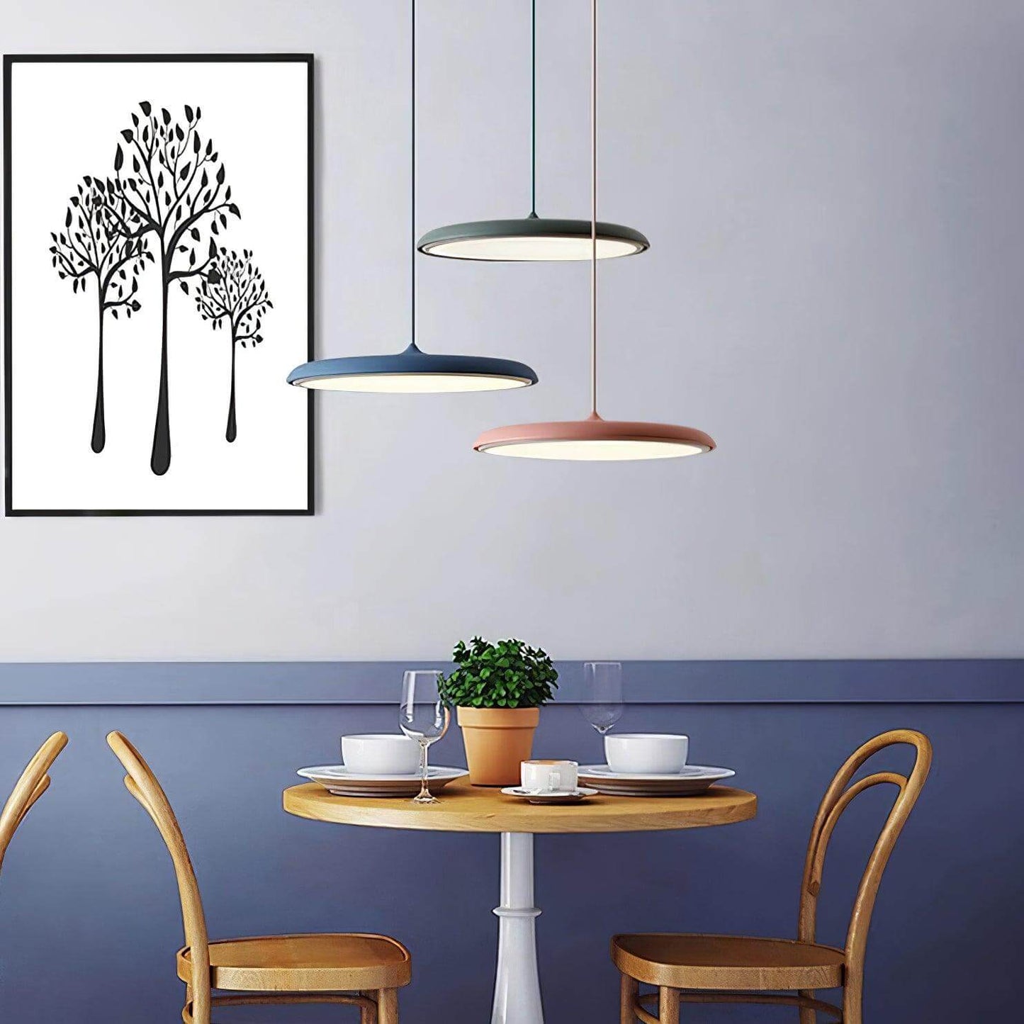 Modern black hanging lamp featuring energy-saving LED technology and a minimalist design, perfect for stylish kitchen lighting. 3