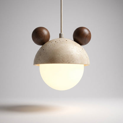 Hanging lamp featuring a warm LED light and a natural travertine finish, showcasing a playful minimalist design perfect for modern interiors. 6