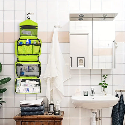 Hanging toiletry bag for travel featuring a compact, durable design, ideal space-saving organizer for men and women, showcasing multiple compartments for toiletries and accessories 5
