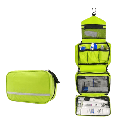 Hanging toiletry bag for travel featuring a compact, durable design, ideal space-saving organizer for men and women, showcasing multiple compartments for toiletries and accessories 10