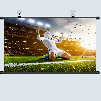 HD projector screen featuring 4K support, designed with a fixed 16:9 widescreen format, made from high-quality polyester fabric, perfect for 1