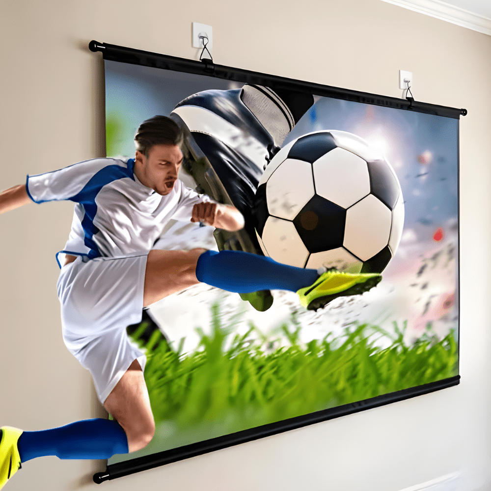 HD projector screen featuring 4K support, designed with a fixed 16:9 widescreen format, made from high-quality polyester fabric, perfect for 0