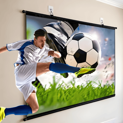 HD projector screen featuring 4K support, designed with a fixed 16:9 widescreen format, made from high-quality polyester fabric, perfect for 0