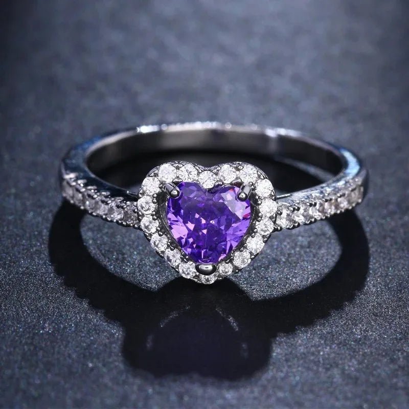 Heart-shaped diamond engagement ring crafted from 925 silver, symbolizing classic love, available in sizes 5-9. 4