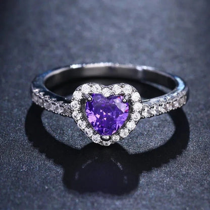 Heart-shaped diamond engagement ring crafted from 925 silver, symbolizing classic love, available in sizes 5-9. 4