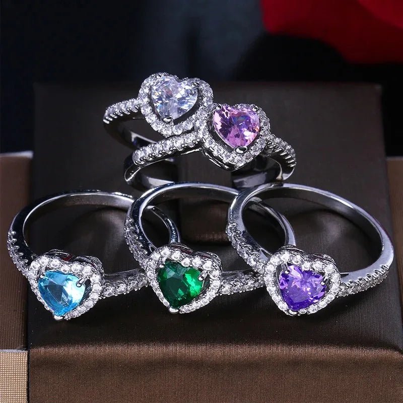 Heart-shaped diamond engagement ring crafted from 925 silver, symbolizing classic love, available in sizes 5-9. 5