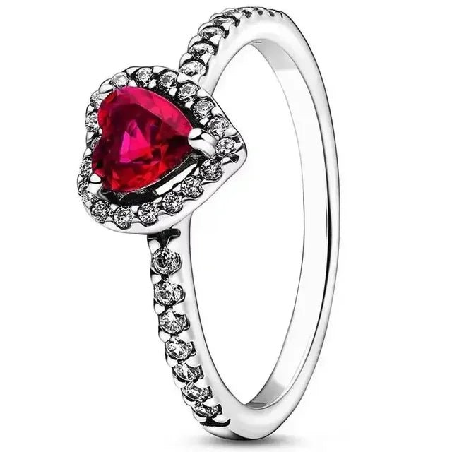 Heart-shaped diamond engagement ring crafted from 925 silver, symbolizing classic love, available in sizes 5-9. 7