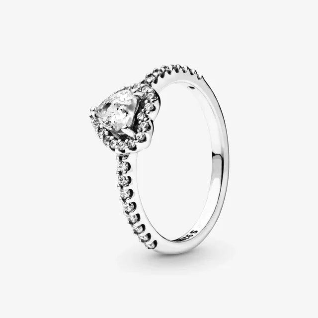 Heart-shaped diamond engagement ring crafted from 925 silver, symbolizing classic love, available in sizes 5-9. 13