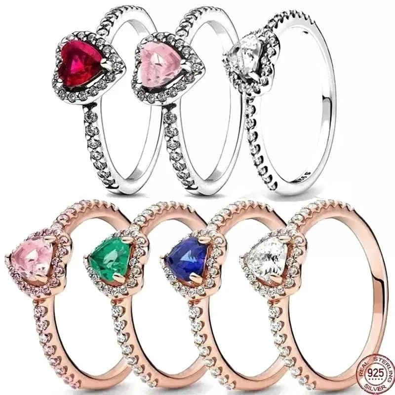 Heart-shaped diamond engagement ring crafted from 925 silver, symbolizing classic love, available in sizes 5-9. 6