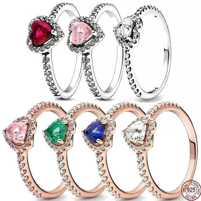 Heart-shaped diamond engagement ring crafted from 925 silver, symbolizing classic love, available in sizes 5-9. 6