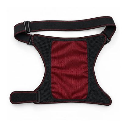 Heated hip brace featuring adjustable heat and vibration massage, designed for cordless red light therapy to relieve stiffness and promote comfort. 3