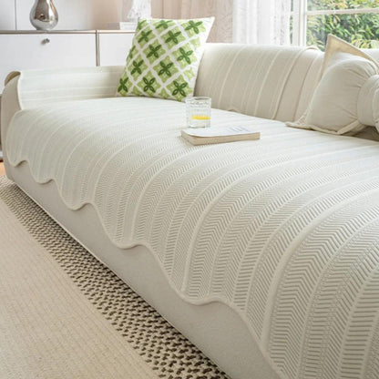 Herringbone Scallop Edge Sofa Cover