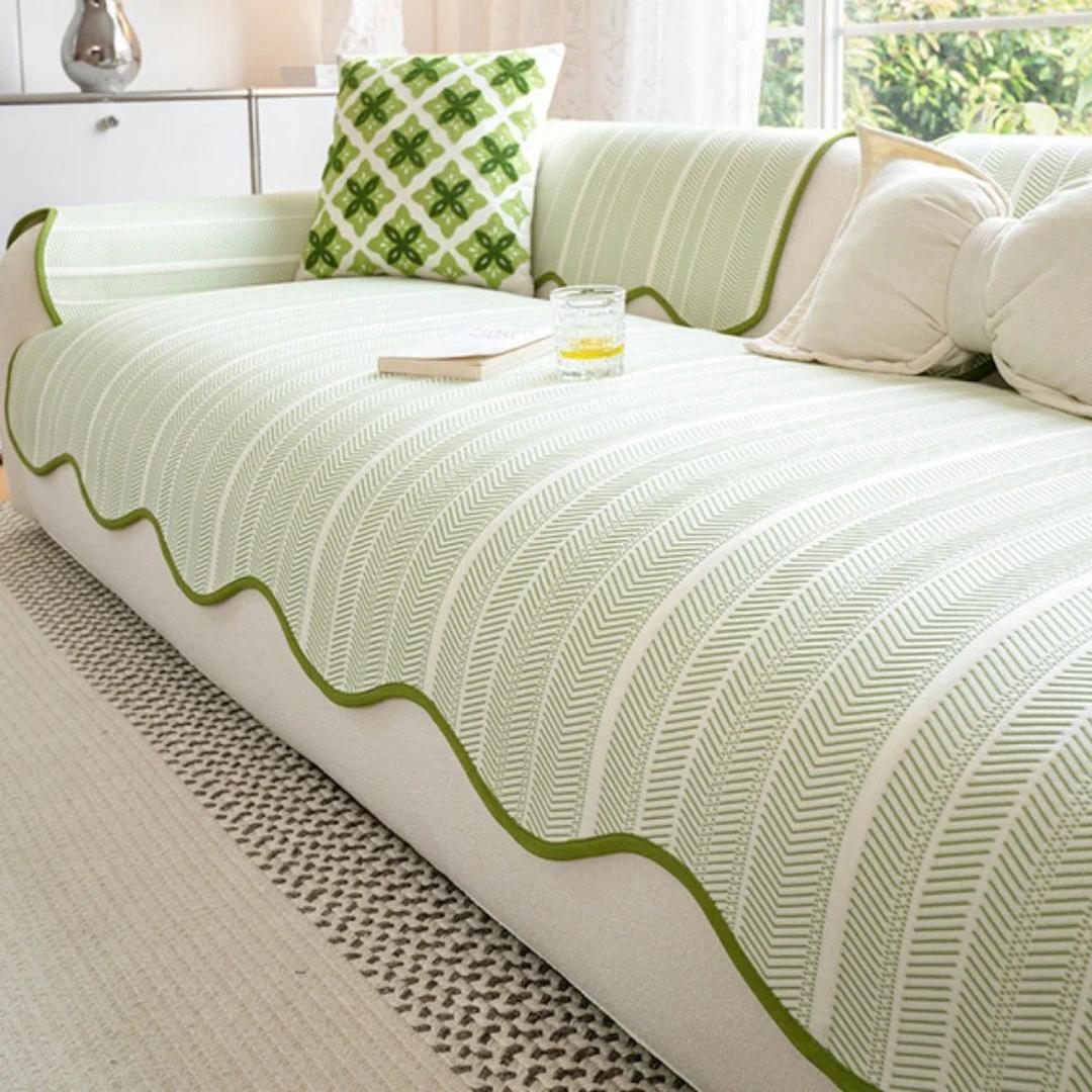 Herringbone Scallop Edge Sofa Cover