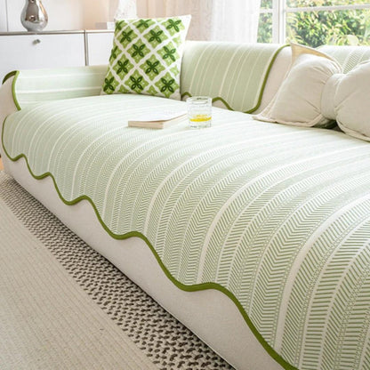 Herringbone Scallop Edge Sofa Cover