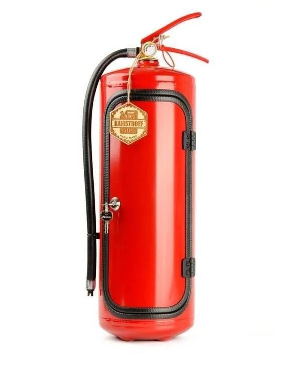 Hidden bar designed as a fire extinguisher, featuring ample storage for drinks and accessories, perfect for stylish home decor. 7