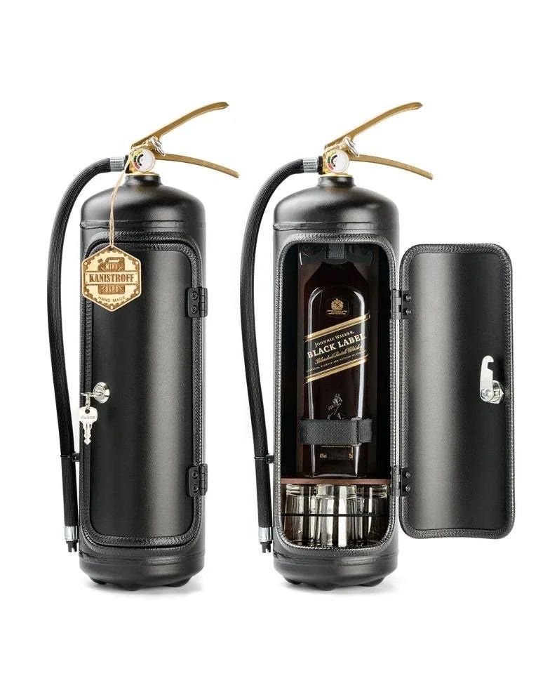 Hidden bar designed as a fire extinguisher, featuring ample storage for drinks and accessories, perfect for stylish home decor. 4