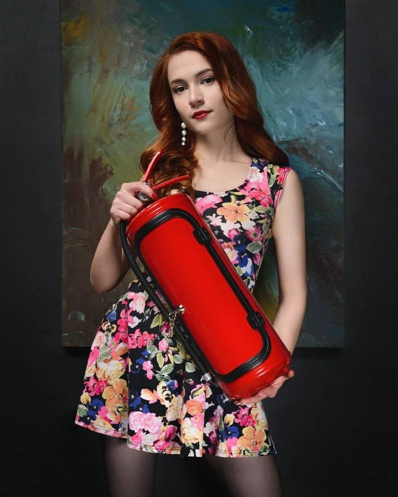 Hidden bar designed as a fire extinguisher, featuring ample storage for drinks and accessories, perfect for stylish home decor. 6