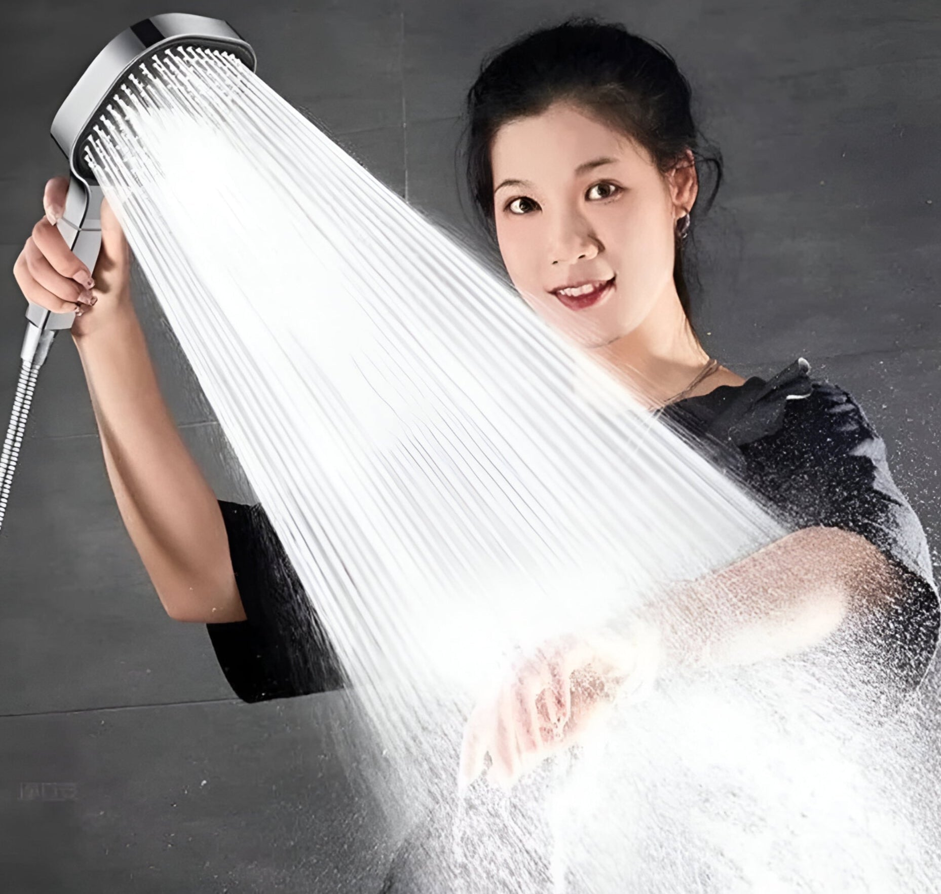 High pressure shower head with turbo-boost filtration system, featuring adjustable rain and jet spray modes for an enhanced shower experience. 0