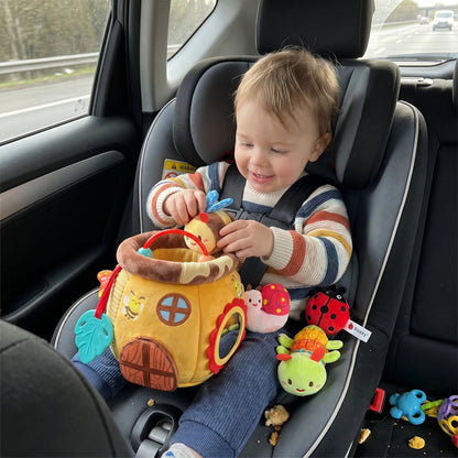 Honey Pot Plush Activity Set featuring interactive sensory elements, designed for toddlers to enhance fine motor skills with soft, cuddly textures and engaging features. 1