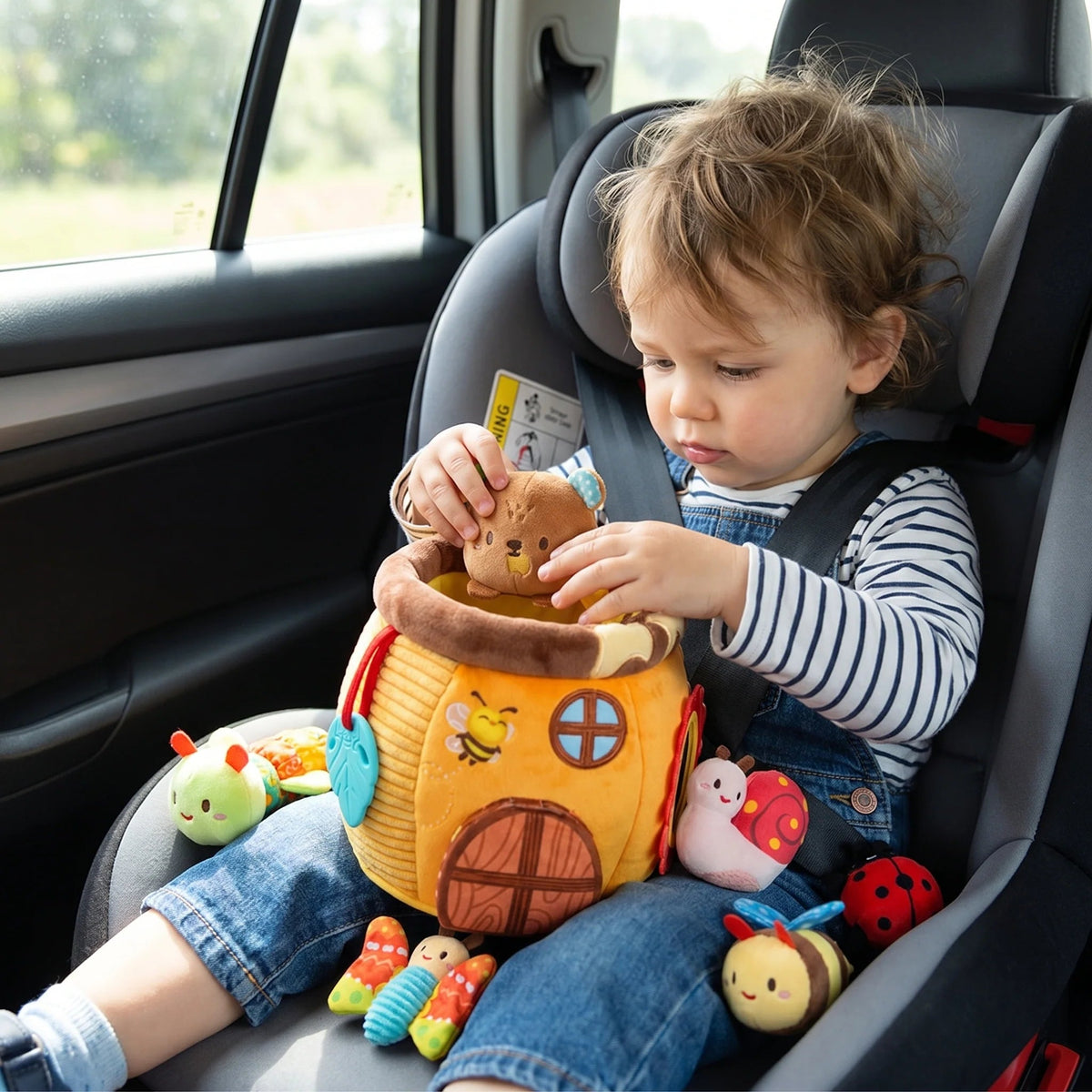 Honey Pot Plush Activity Set featuring interactive sensory elements, designed for toddlers to enhance fine motor skills with soft, cuddly textures and engaging features. 7