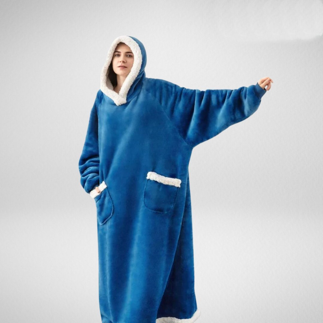 Oversized hooded blanket hoodie with soft Sherpa lining, perfect for cozy comfort at home or outdoor activities. 4