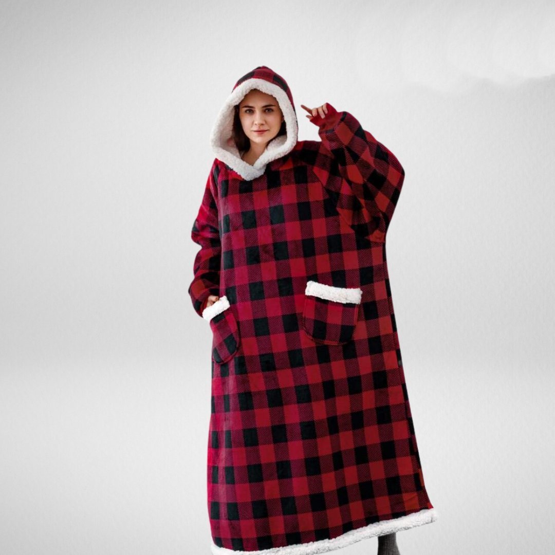 Oversized hooded blanket hoodie with soft Sherpa lining, perfect for cozy comfort at home or outdoor activities. 3