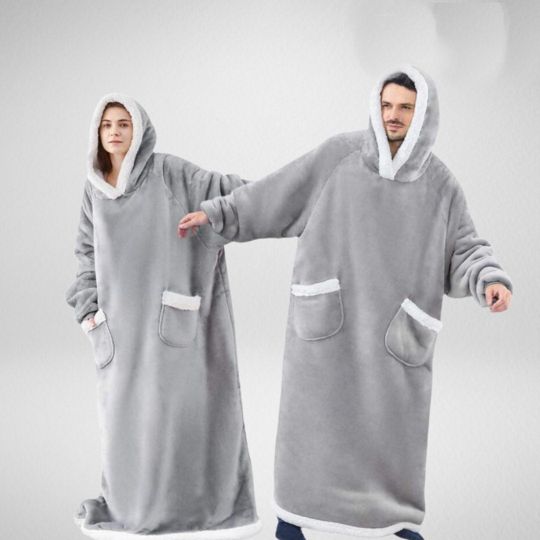 Oversized hooded blanket hoodie with soft Sherpa lining, perfect for cozy comfort at home or outdoor activities. 6