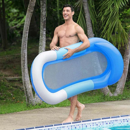 Inflatable pool float featuring a cooling mesh and an ergonomic pillow, designed for ultimate comfort and relaxation in the water, perfect for beach and pool use. 5