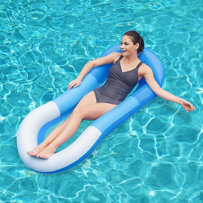 Inflatable pool float featuring a cooling mesh and an ergonomic pillow, designed for ultimate comfort and relaxation in the water, perfect for beach and pool use. 6