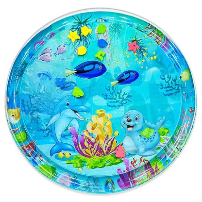 Inflatable Water Play Mat for Toddlers featuring a colorful dolphin and seal design, perfect for safe sensory play, measuring 100 cm in size. 1