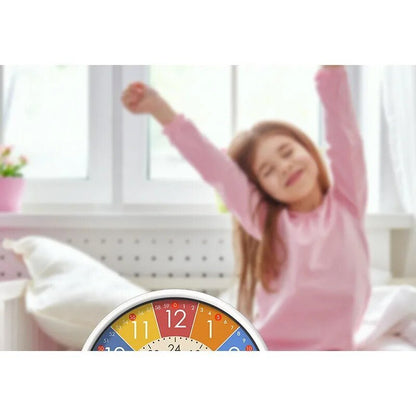 Interactive alarm clock for kids featuring a colorful PVC design and educational time-telling functions, promoting learning and engagement. 2