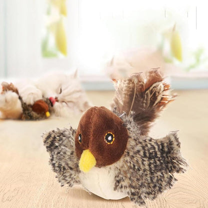 Interactive cat toy featuring lifelike bird sounds and movements, designed for indoor cats, with a rechargeable and durable build. 1