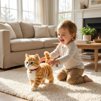 Interactive cat toy featuring realistic movements and sounds, designed as a plush cuddly companion for kids, promoting playful engagement and imaginative play. 1
