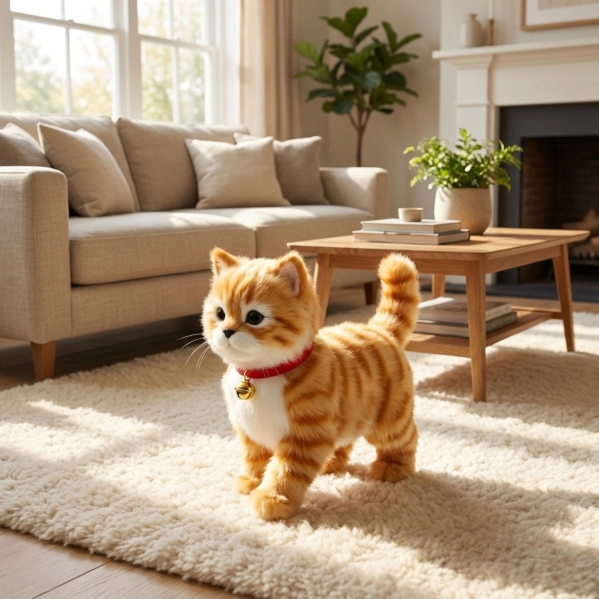 Interactive cat toy featuring realistic movements and sounds, designed as a plush cuddly companion for kids, promoting playful engagement and imaginative play. 0