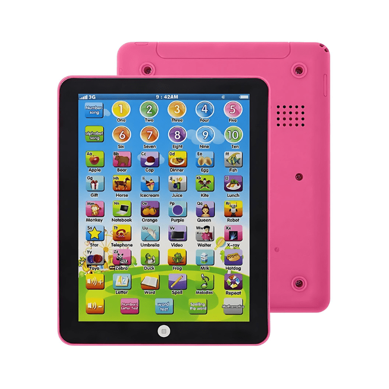 Interactive educational tablet for kids aged 3-6 years featuring touch learning games, made of durable ABS plastic, lightweight and portable design for easy use and 2