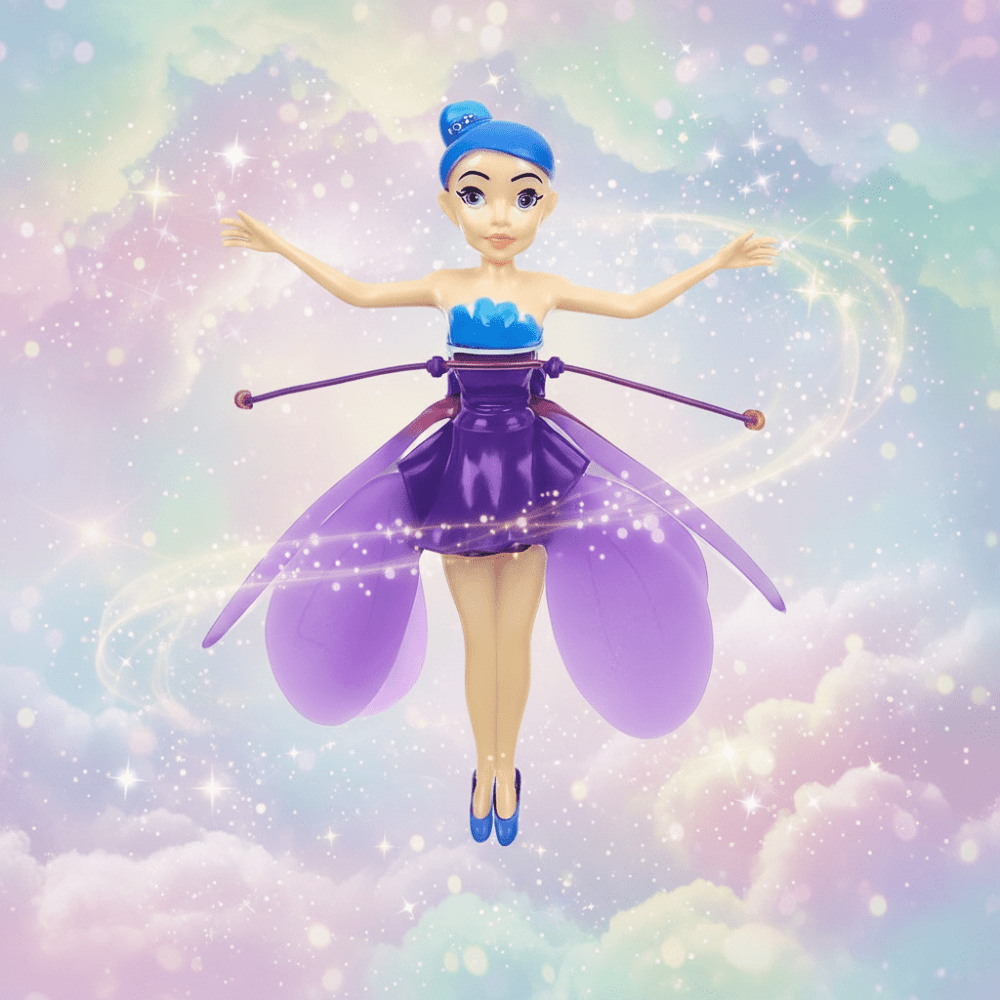 Interactive flying fairy toy featuring hand sensor control and colorful LED lights, perfect for children’s imaginative play and indoor fun. 8