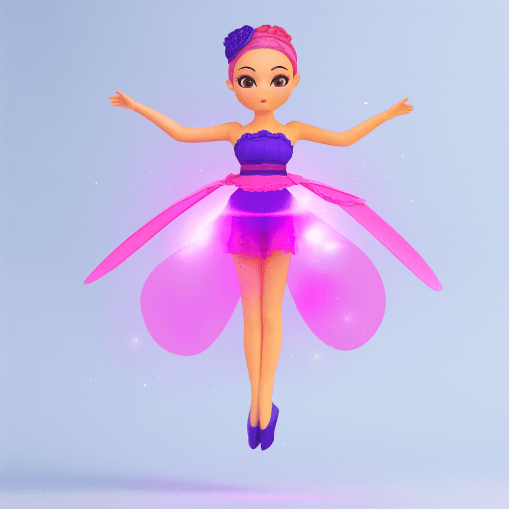 Interactive flying fairy toy featuring hand sensor control and colorful LED lights, perfect for children’s imaginative play and indoor fun. 2