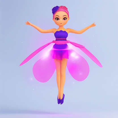 Interactive flying fairy toy featuring hand sensor control and colorful LED lights, perfect for children’s imaginative play and indoor fun. 2