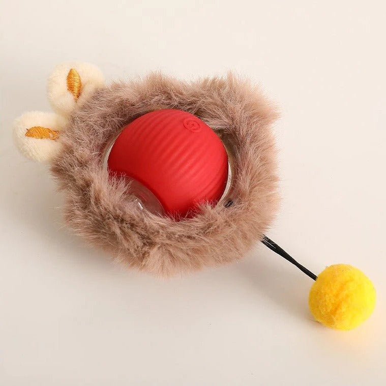Interactive pet toy roller ball for dogs and cats, featuring motion activation and a detachable tail, made of non-toxic plastic, 9cm diameter. 4