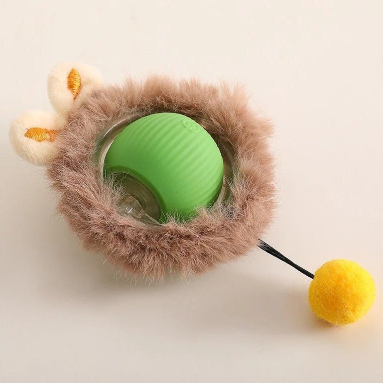 Interactive pet toy roller ball for dogs and cats, featuring motion activation and a detachable tail, made of non-toxic plastic, 9cm diameter. 5