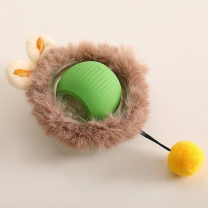 Interactive pet toy roller ball for dogs and cats, featuring motion activation and a detachable tail, made of non-toxic plastic, 9cm diameter. 5