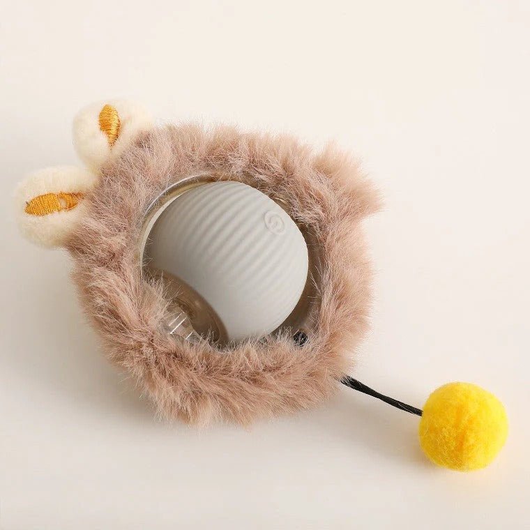 Interactive pet toy roller ball for dogs and cats, featuring motion activation and a detachable tail, made of non-toxic plastic, 9cm diameter. 6