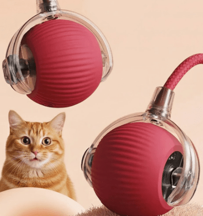 Interactive pet toy roller ball for dogs and cats, featuring motion activation and a detachable tail, made of non-toxic plastic, 9cm diameter. 1